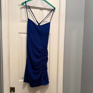 Emerald Sundae Royal Blue Ruched Mini Dress